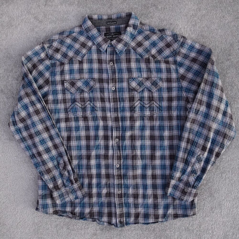 Cody James Shirt Men 2XL Gray Tartan Plaid Western Long Sleeve Snap Up Cowboy